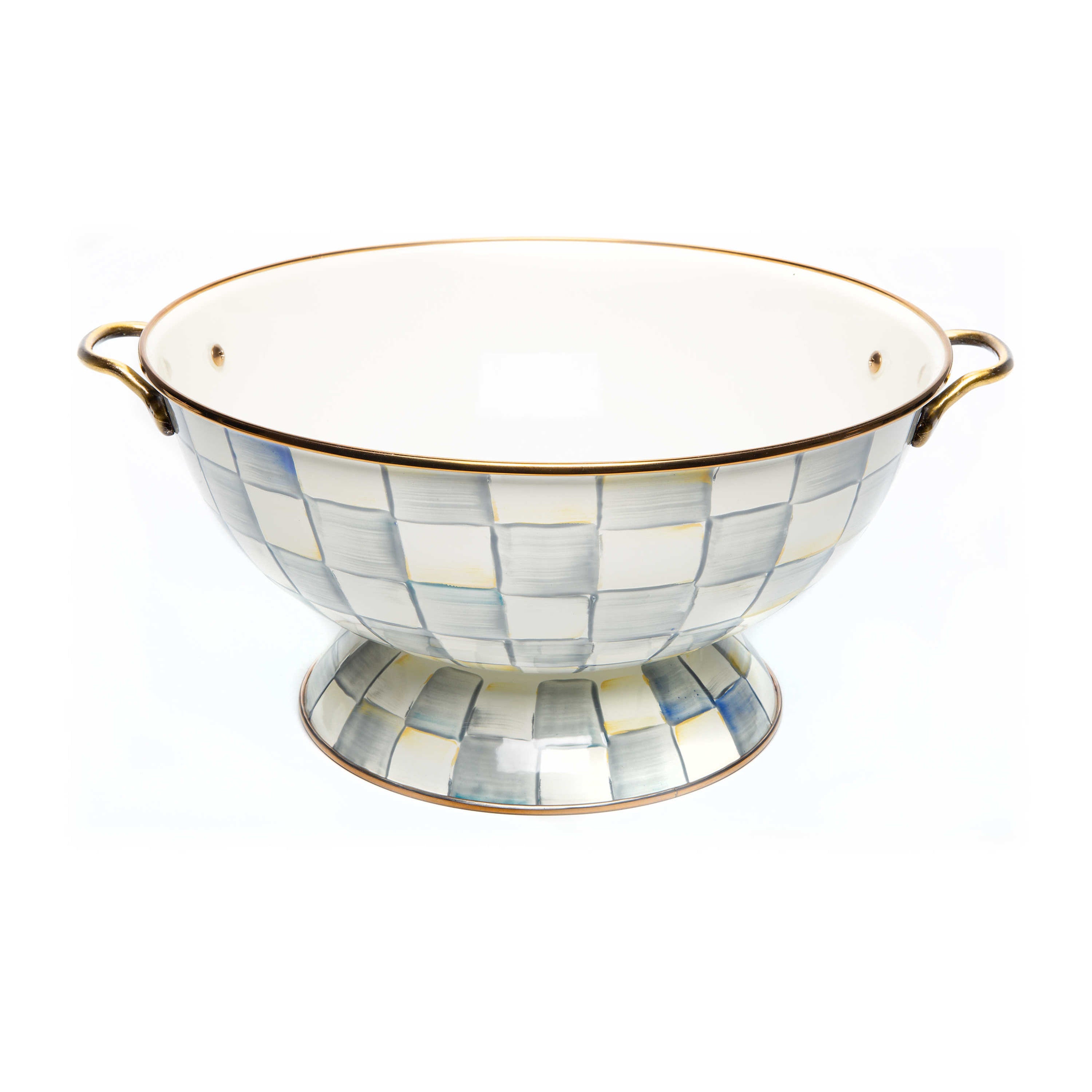 Mackenzie-Childs Sterling Check, Grey and White Checked Enamel Everything Bowl