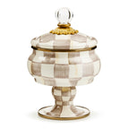 Mackenzie-Childs Mocha Check, brown and white checked curiosity pot