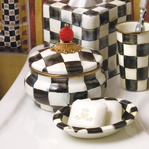 Mackenzie-Childs Courtly Check, Black and White Checked Squashed Pot