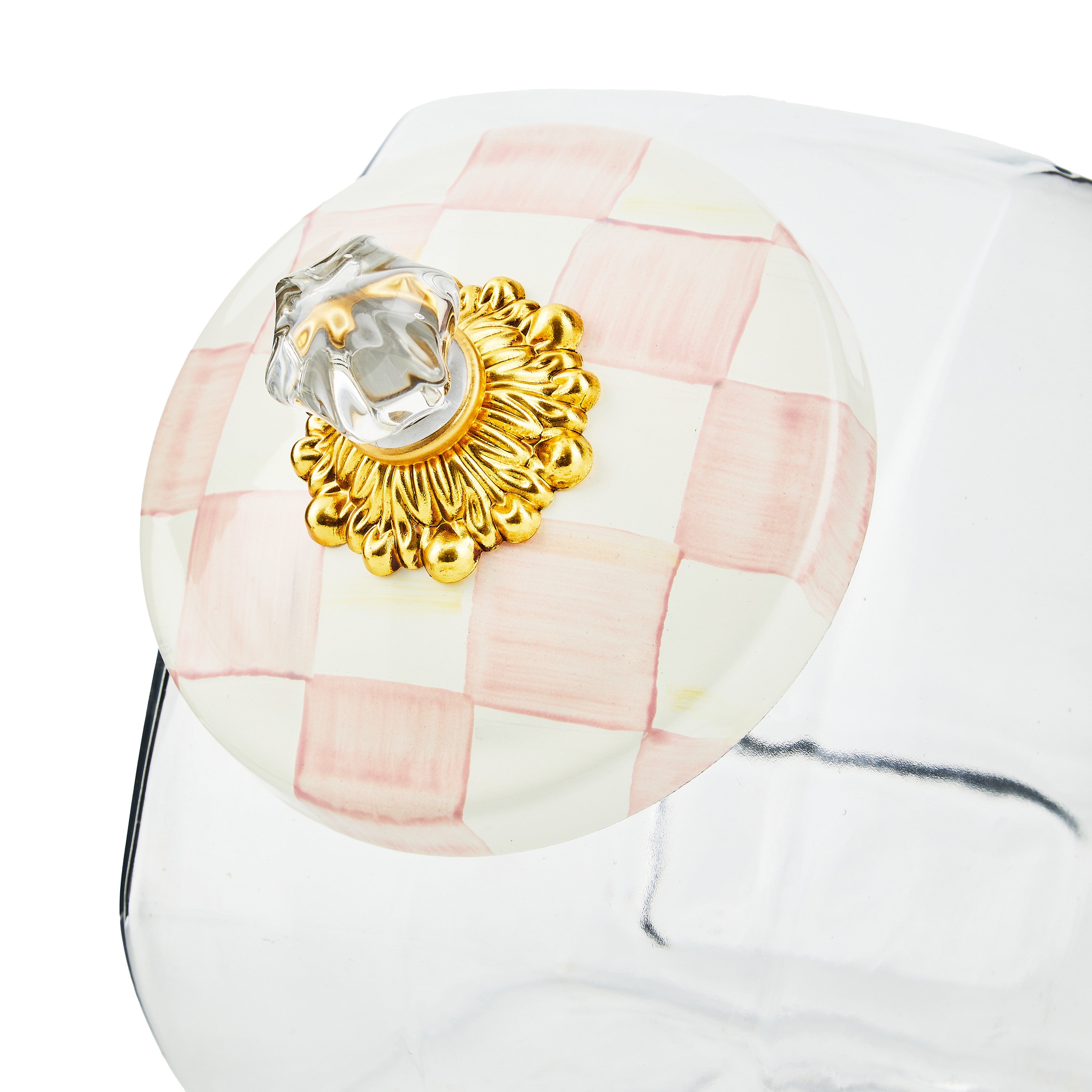 Mackenzie-Childs Rosy Check, glass and pink and white checked sweets jar