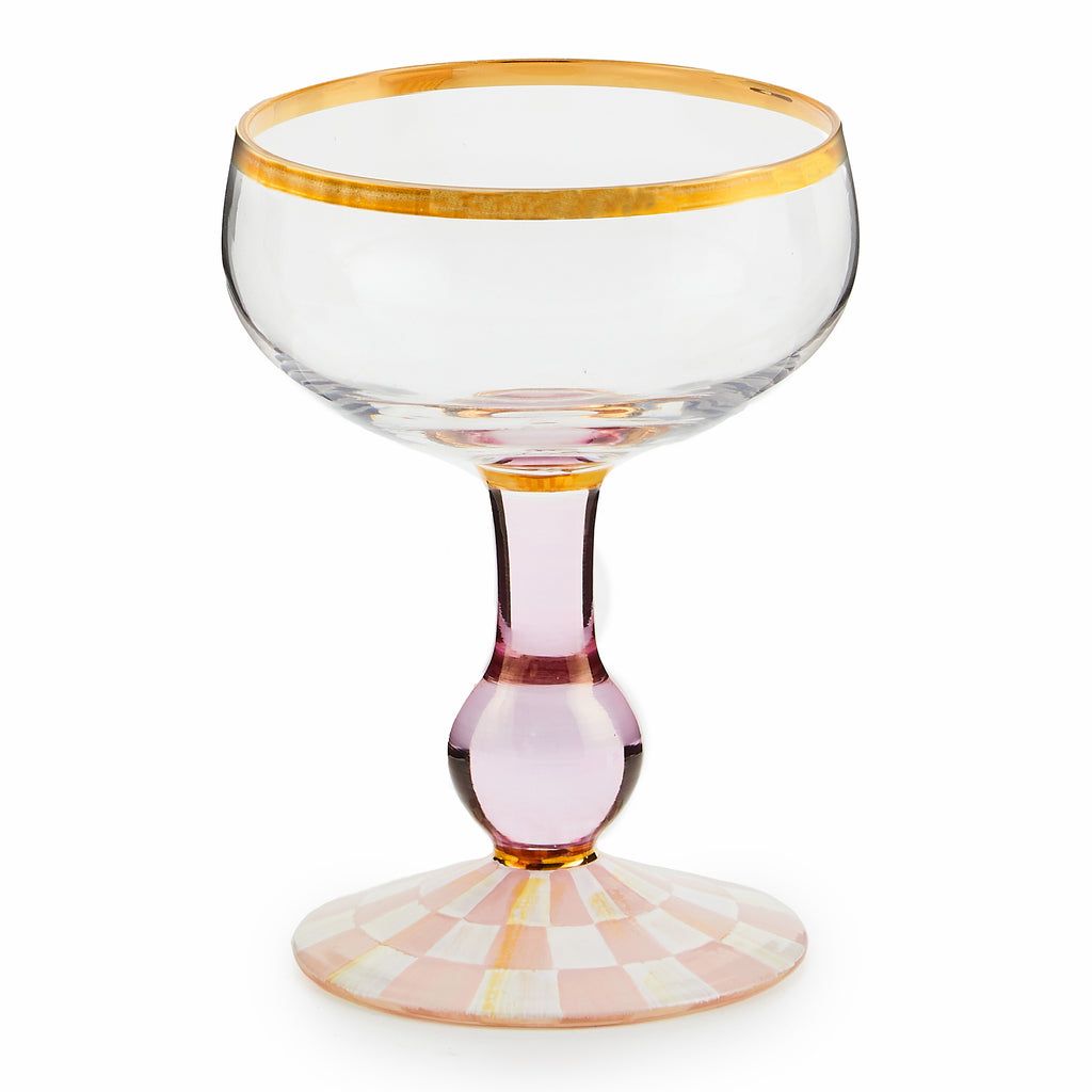 Mackenzie-Childs Rosy Check, pink and white checked coupe glass