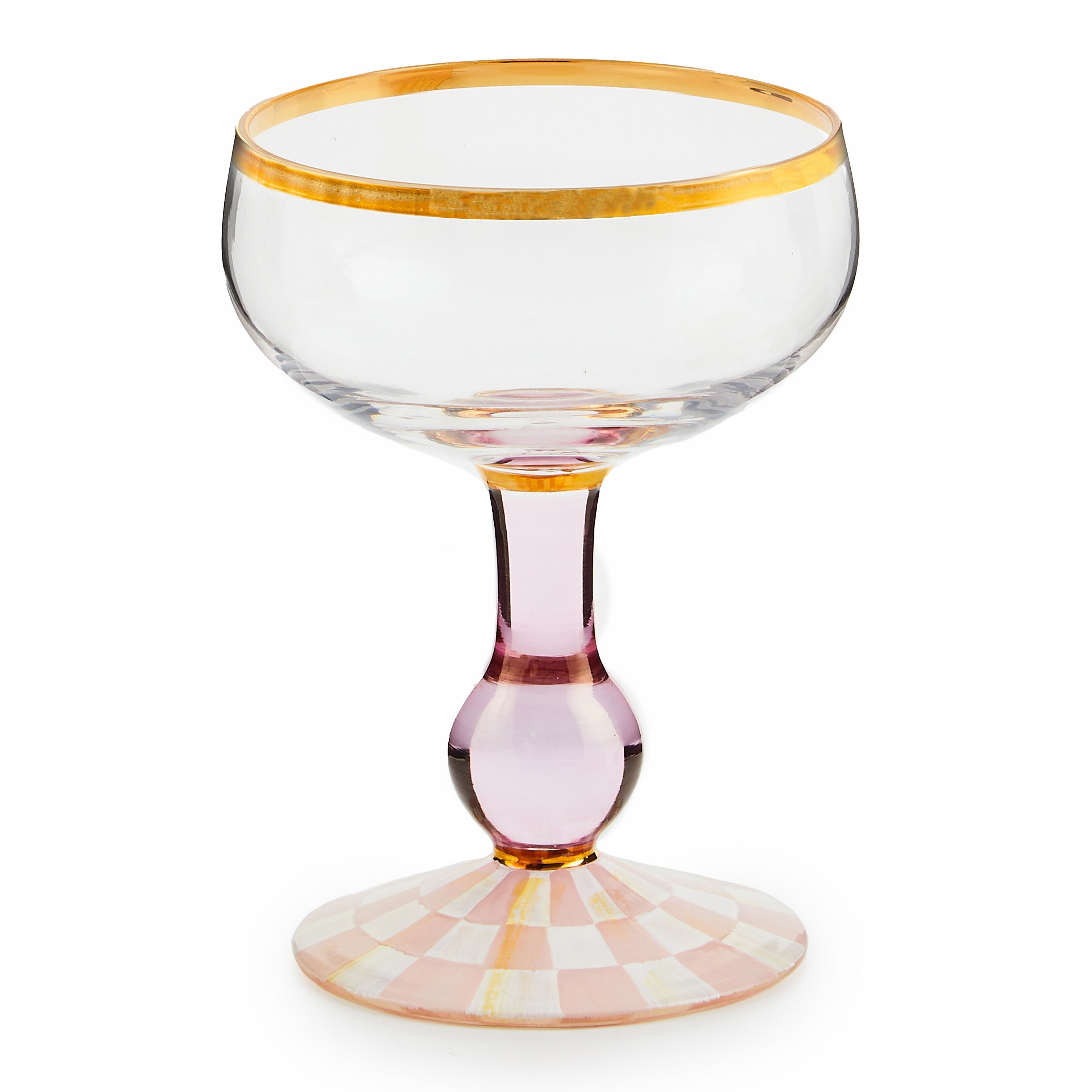 Mackenzie-Childs Rosy Check, pink and white checked coupe glass