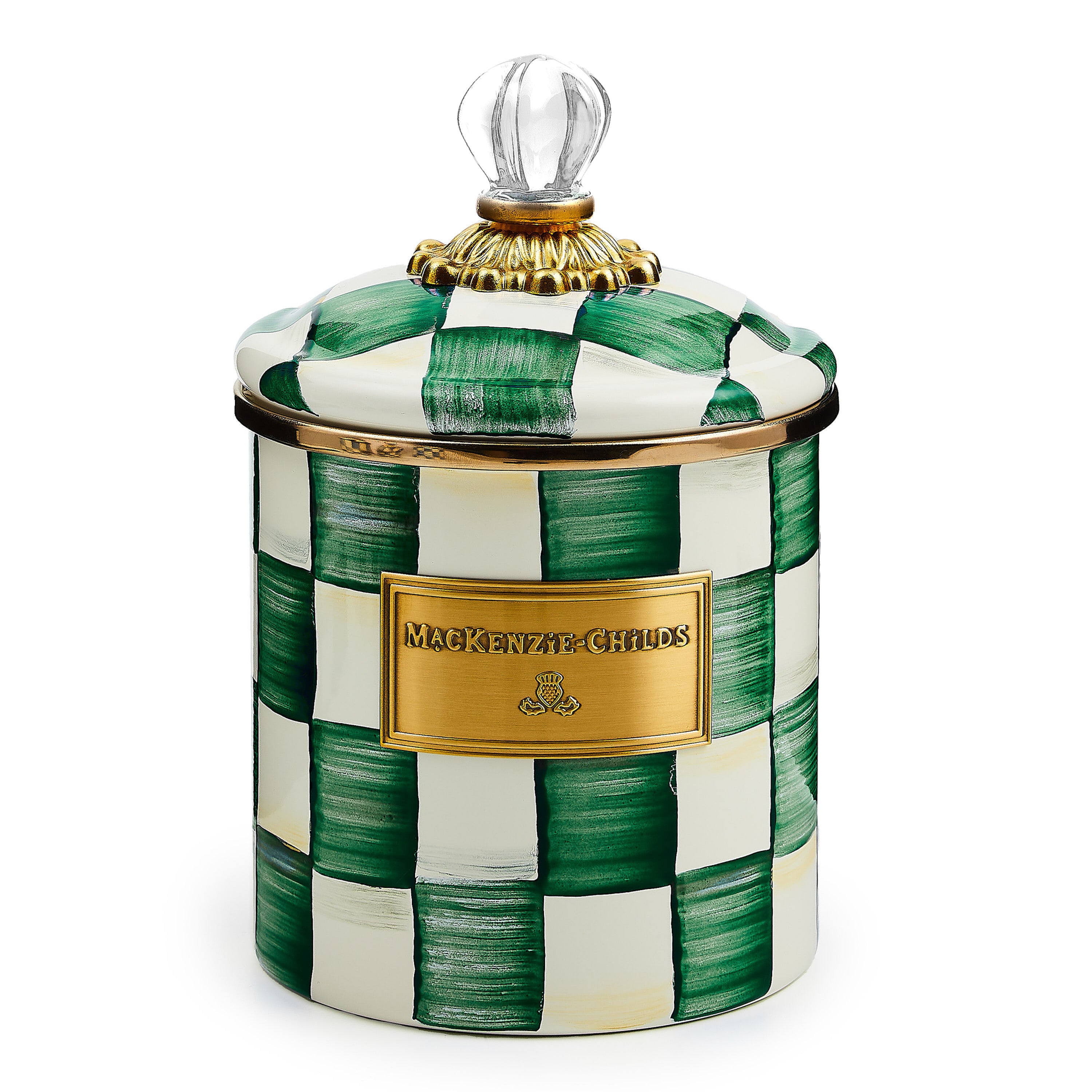 Mackenzie-Childs Emerald Check, Green and white checked small canister