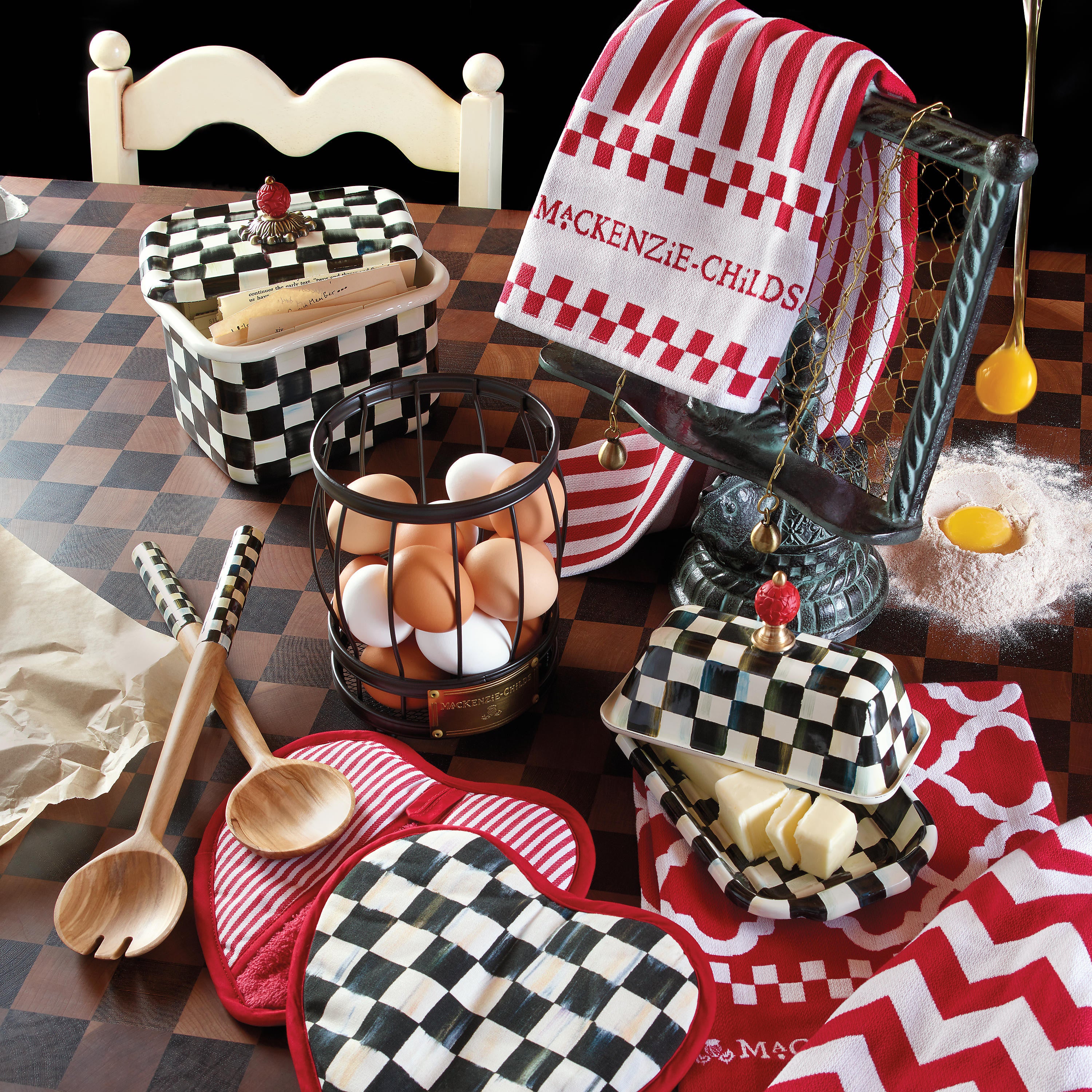 Mackenzie-Childs Courtly Check, Black and White Checked Enamel Recipe Box