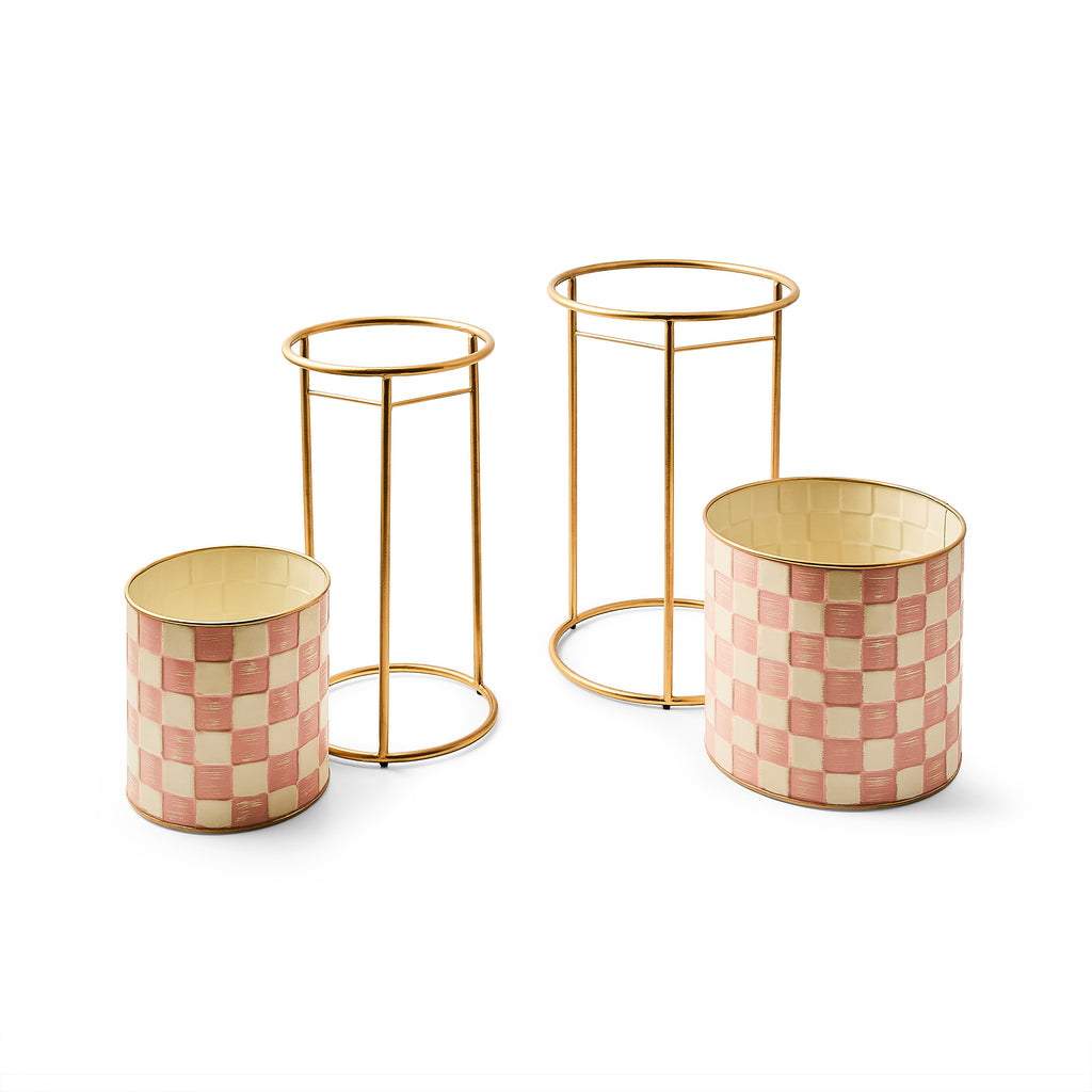 MacKenzie-Childs Rosy Check It Out Planters, Set of 2