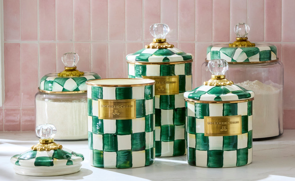 Mackenzie-Childs Emerald Check, Green and white checked small canister
