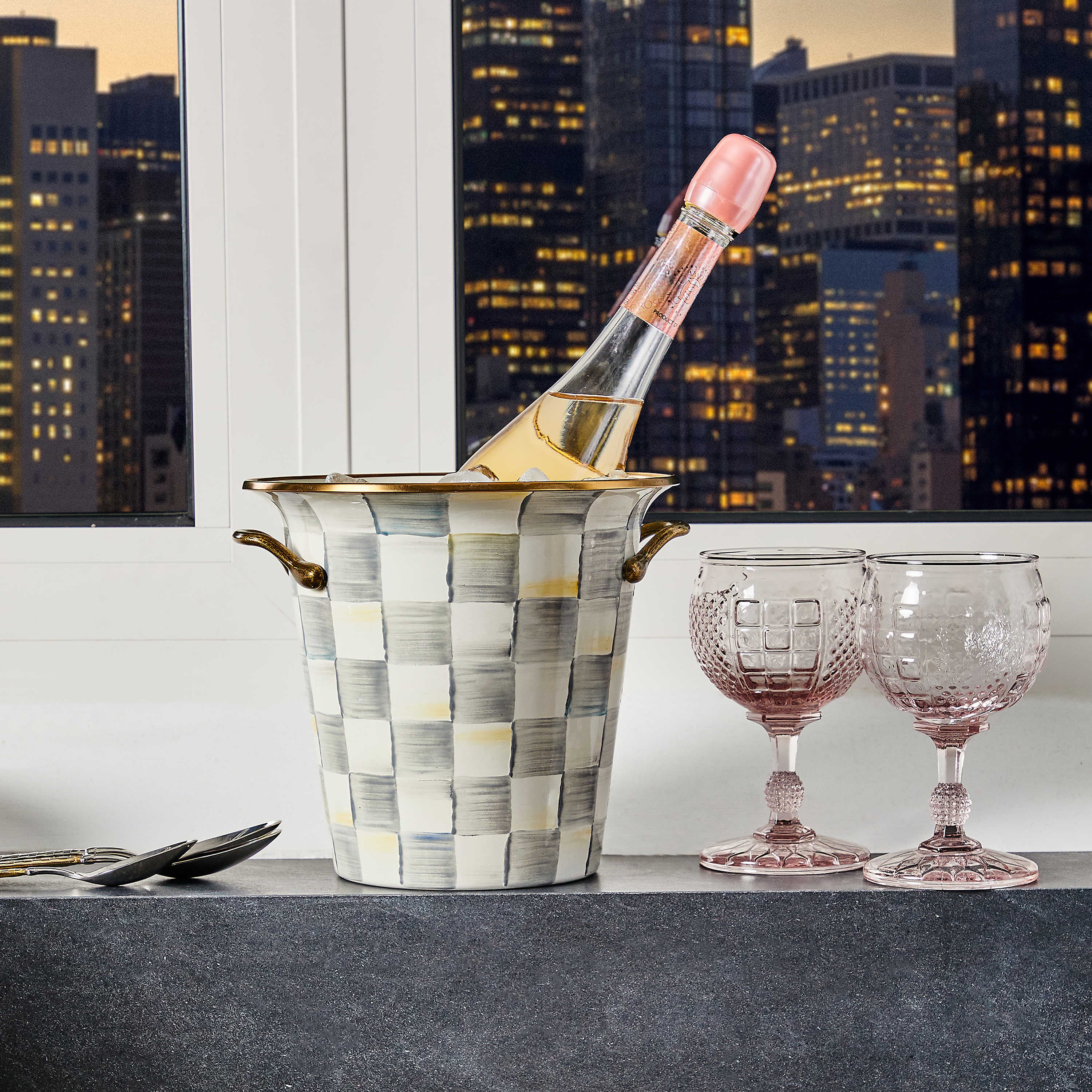MacKenzie-Childs Sterling Check Enamel Wine Cooler