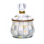 Mackenzie-Childs Sterling Check, Grey and White Checked Enamel Lidded Sugar Bowl