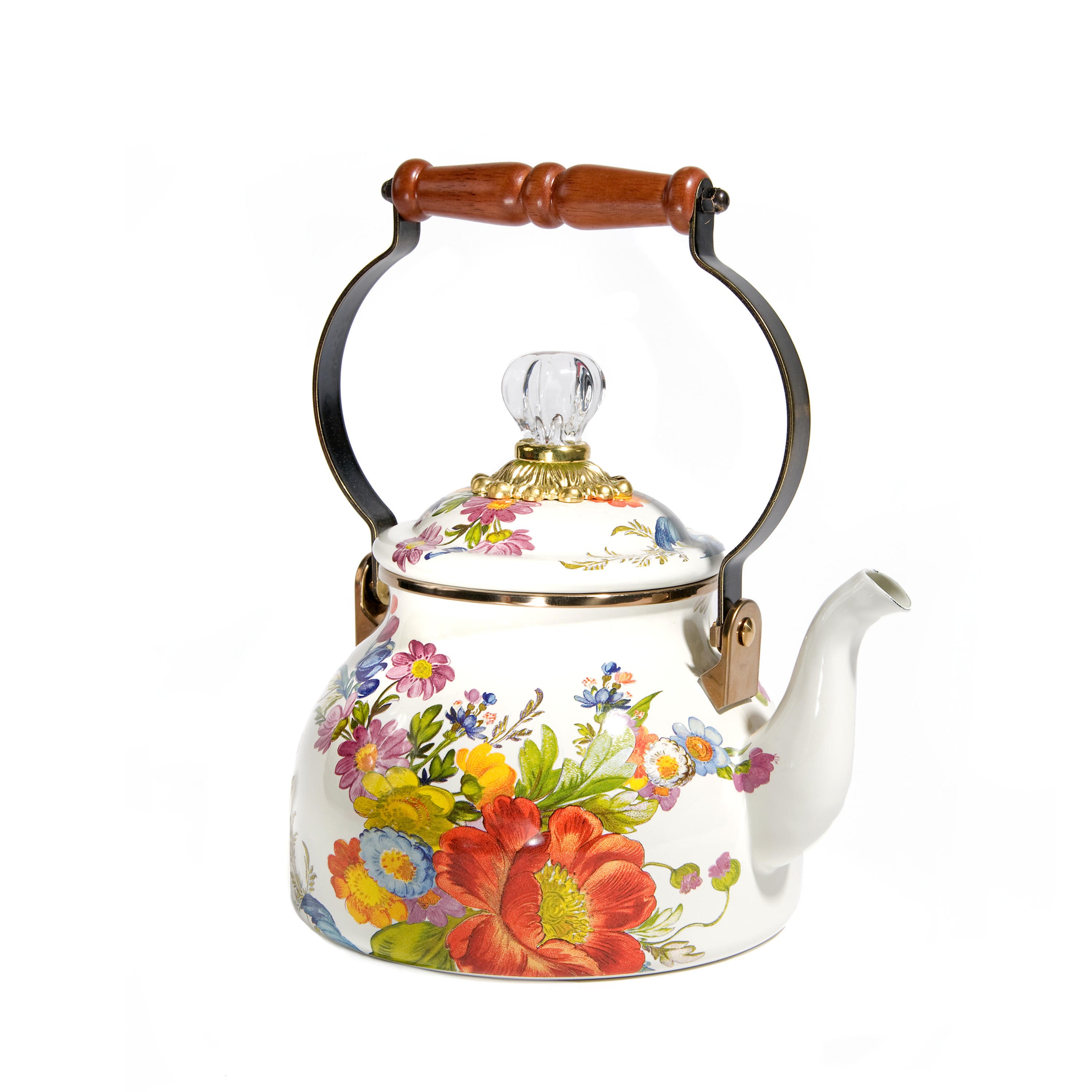 Mackenzie-Childs Flower Market, Floral Patterned 2 quart tea kettle - white