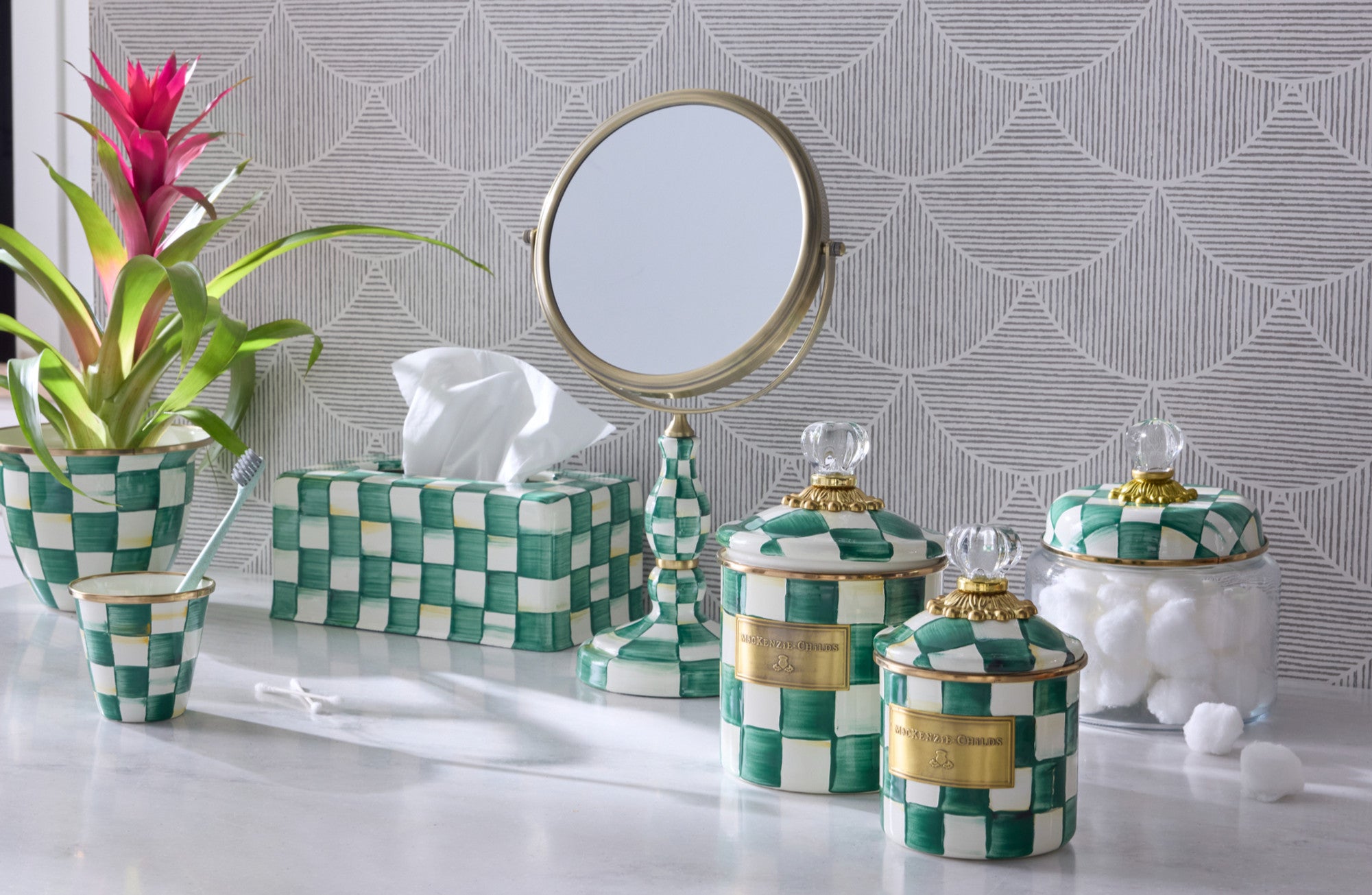 Mackenzie-Childs Emerald Check, Green and white checked small canister
