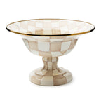 Mackenzie-Childs Mocha Check, brown and white checked large compote