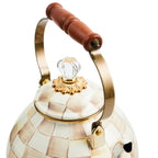 Mackenzie-Childs Mocha Check, brown and white checked 3qt tea kettle