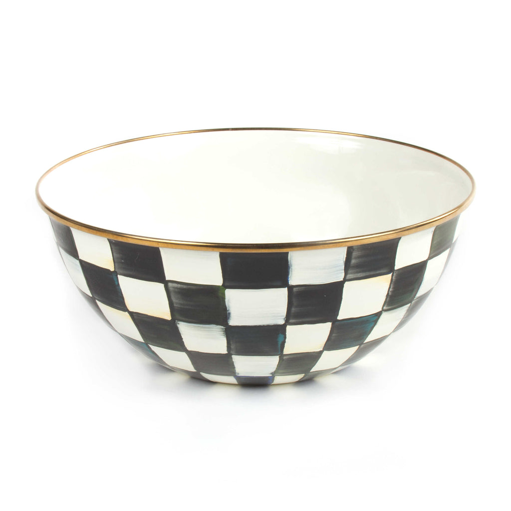 Mackenzie-Childs Courtly Check, Black and White Checked Enamel Everyday Bowl - Large
