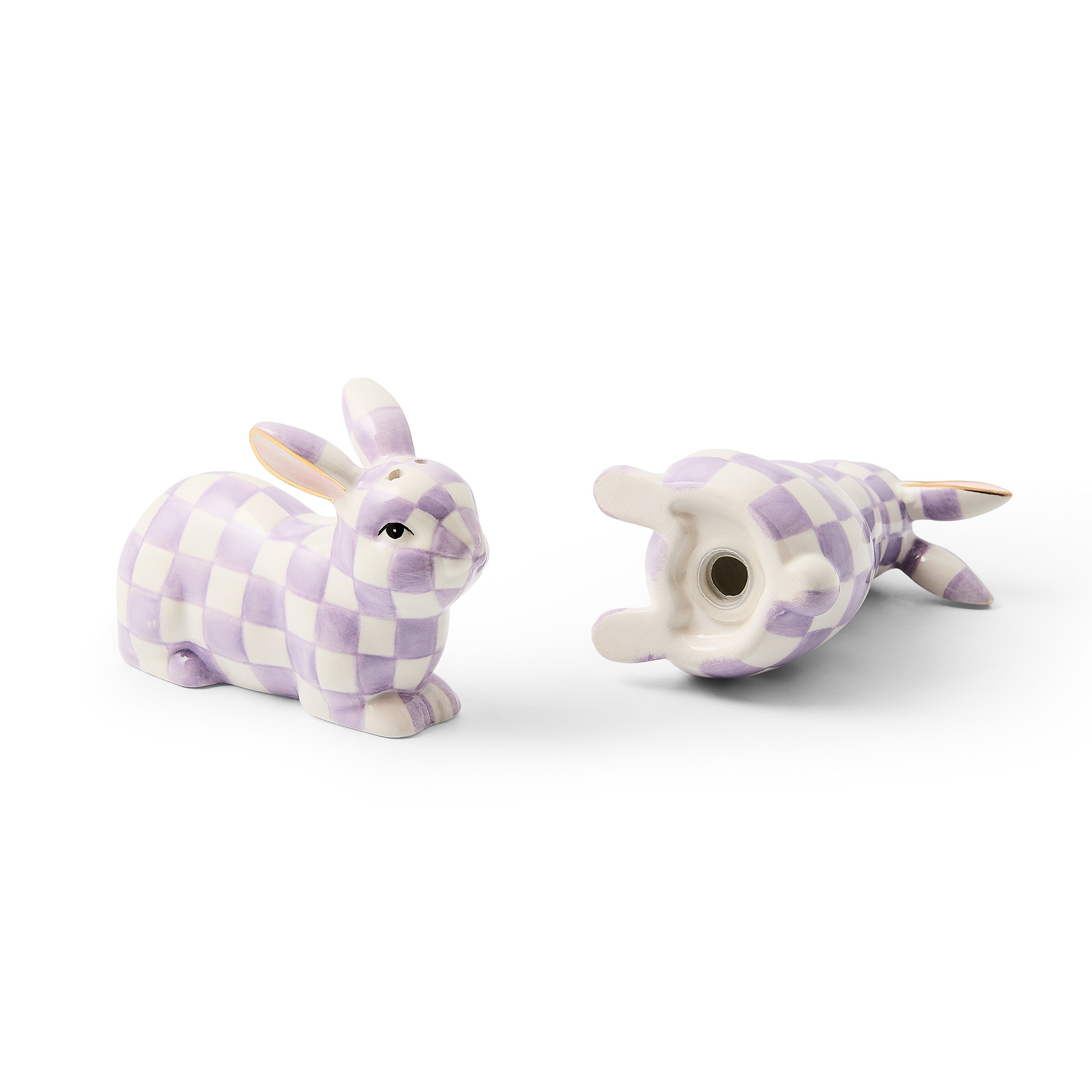Violet Check Bunny Salt And Pepper Set