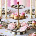 MacKenzie-Childs Courtly Check, Black and White Checked Enamel Three Tier Sweet Stand
