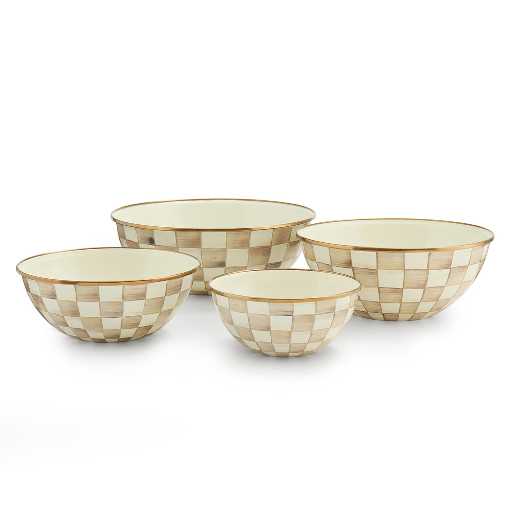 Mackenzie-Childs Mocha Check, brown and white checked large everyday bowl