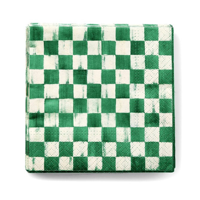 MacKenzie-Childs Emerald Check Cocktail Paper Napkins