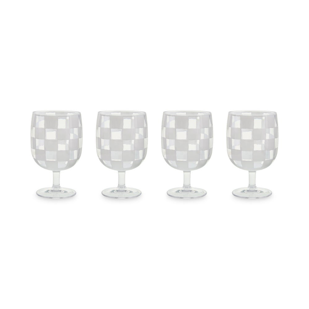 White Check Acrylic Water Goblets, Set of 4