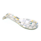 Mackenzie-Childs Sterling Check, Grey and White Checked Enamel Spoon Rest