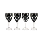Black Check Acrylic Wine Goblets, Set of 4