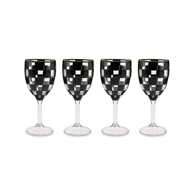 Black Check Acrylic Wine Goblets, Set of 4