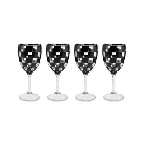 Black Check Acrylic Wine Goblets, Set of 4