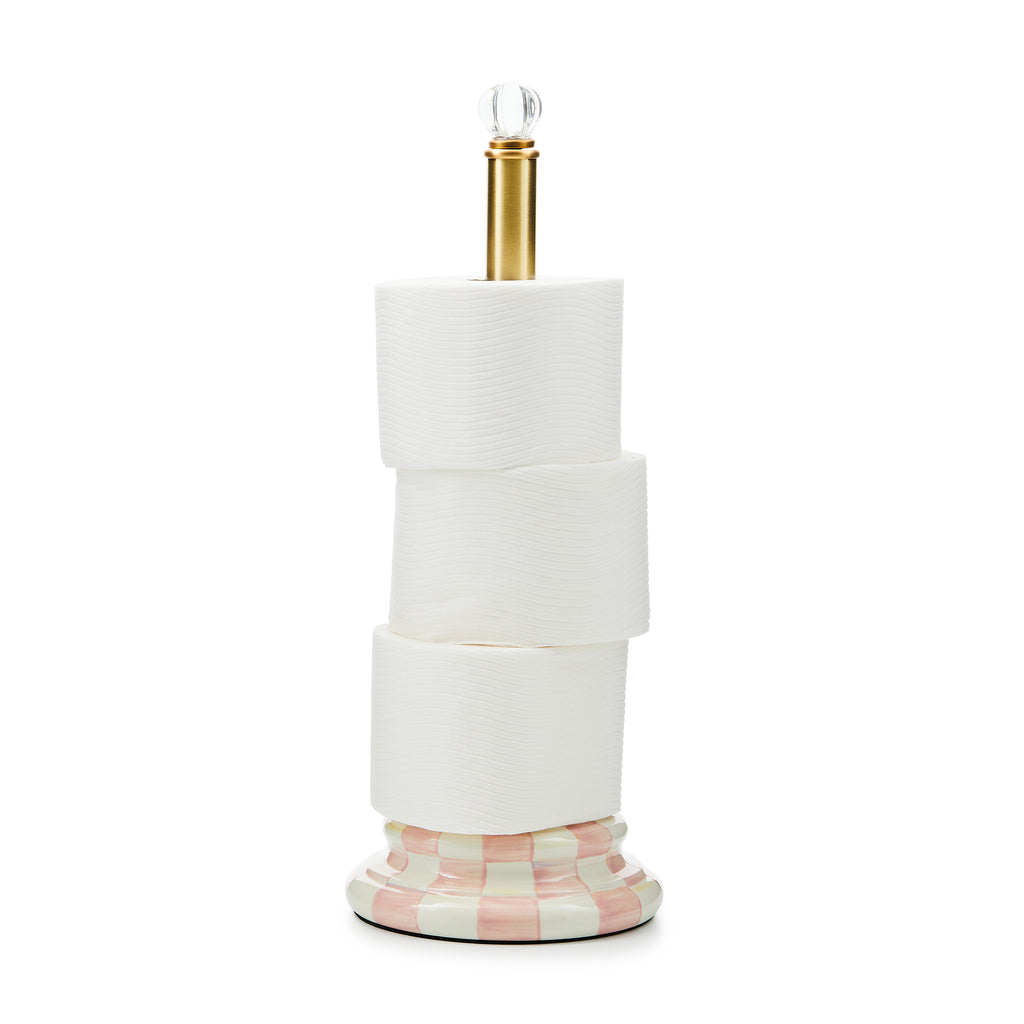 Mackenzie-Childs Rosy Check, pink and white checked toilet tissue storage