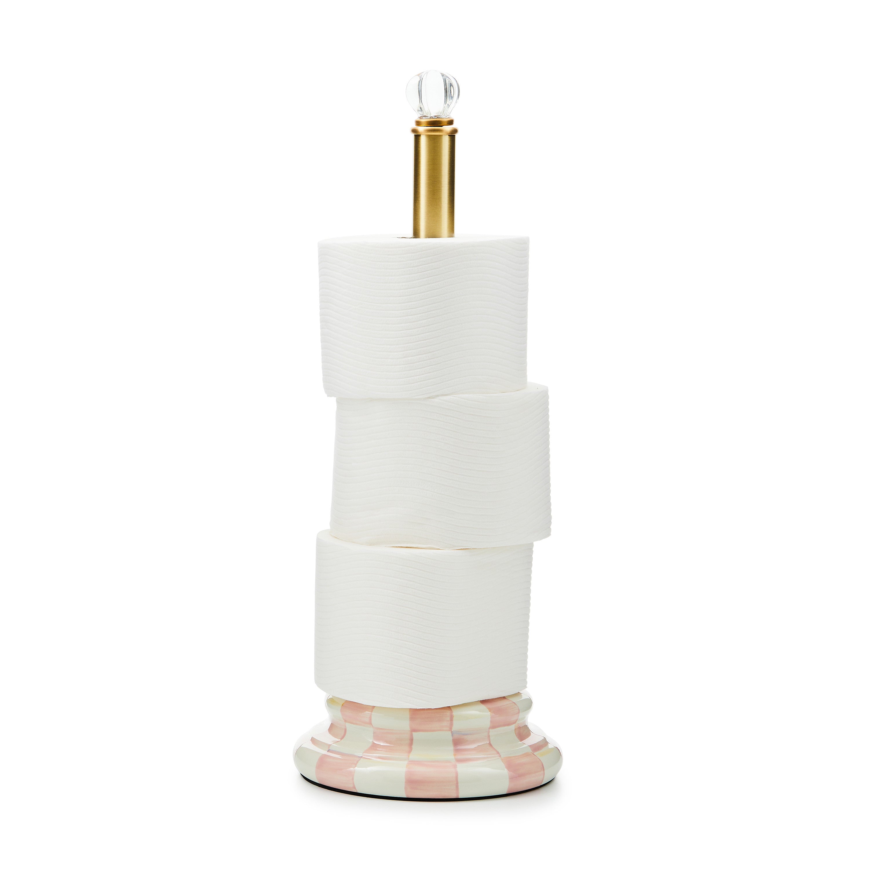 Mackenzie-Childs Rosy Check, pink and white checked toilet tissue storage