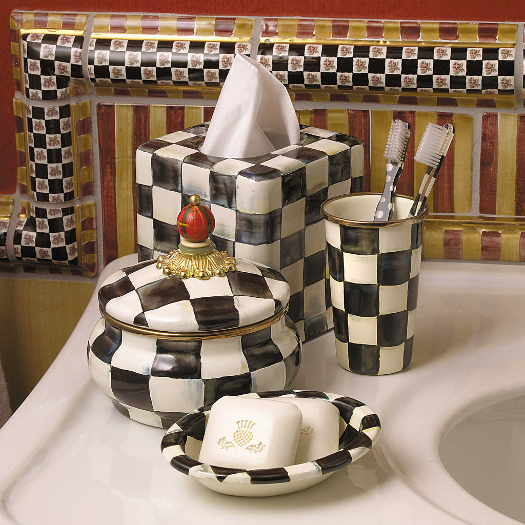 Mackenzie-Childs Courtly Check, Black and White Checked Enamel Boutique Tissue Box Cover