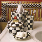 Mackenzie-Childs Courtly Check, Black and White Checked Enamel Boutique Tissue Box Cover