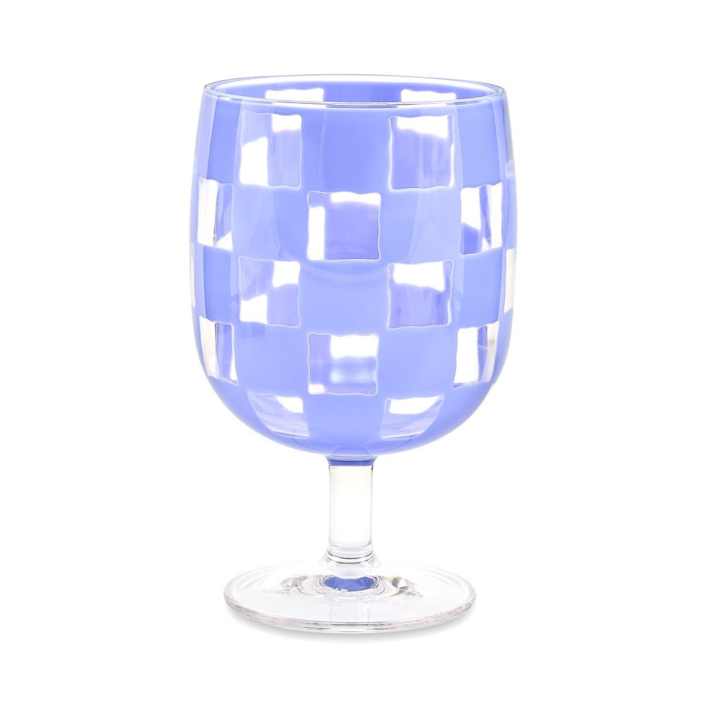 Blue Check Acrylic Water Goblets, Set of 4