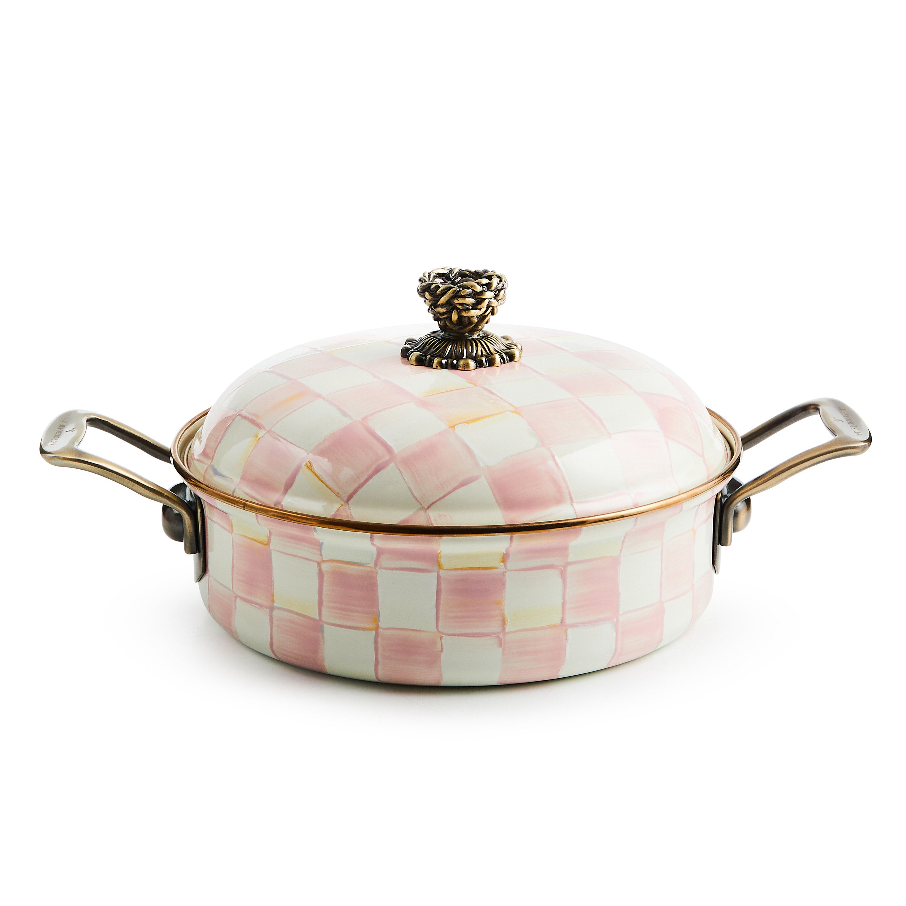 Mackenzie-Childs Rosy Check, pink and white checked 3qt Casserole pot