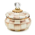 Mackenzie-Childs Mocha Check, brown and white checked squashed pot