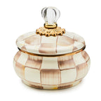 Mackenzie-Childs Mocha Check, brown and white checked squashed pot
