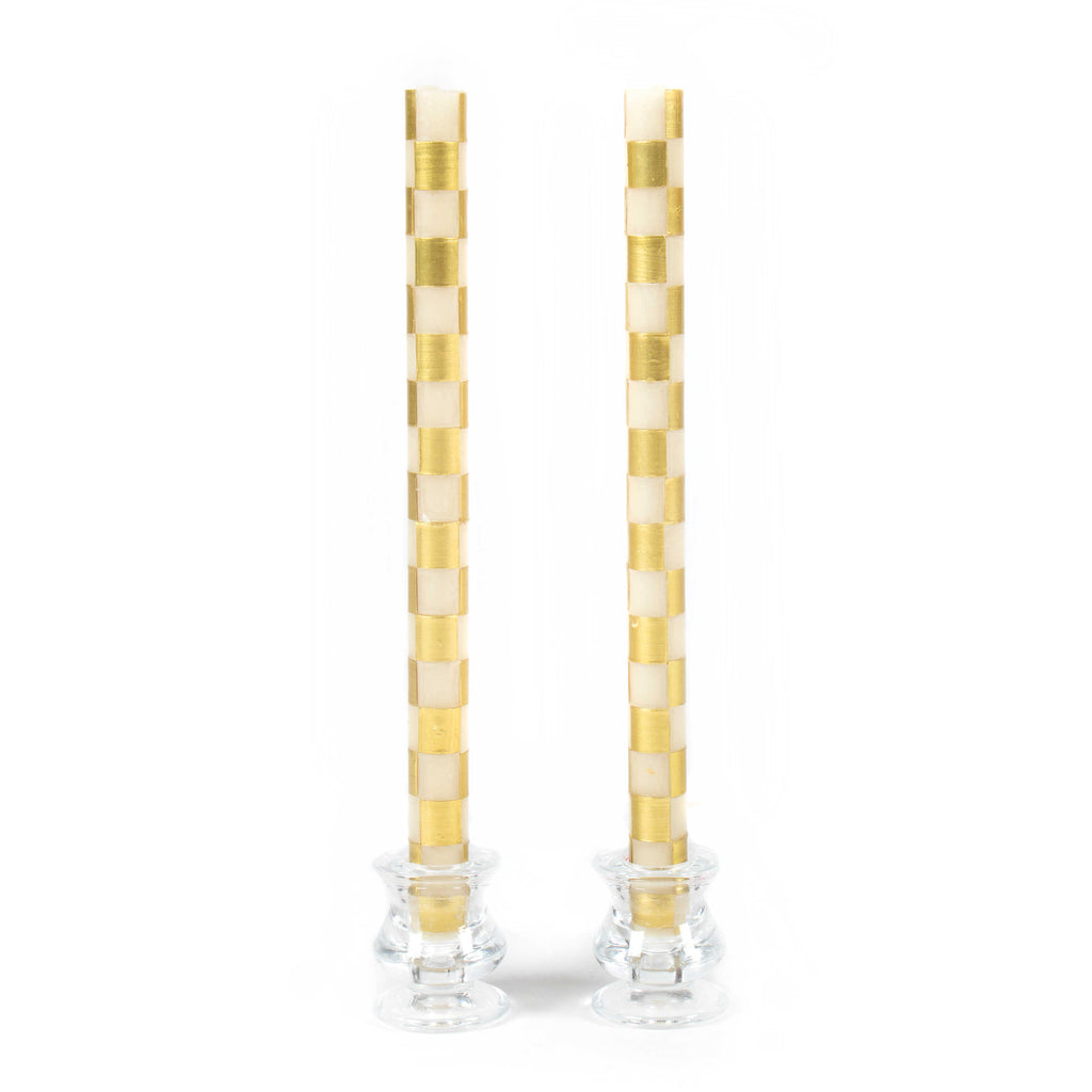 MacKenzie-Childs Check Dinner Candles - Gold & Ivory - Set of 2