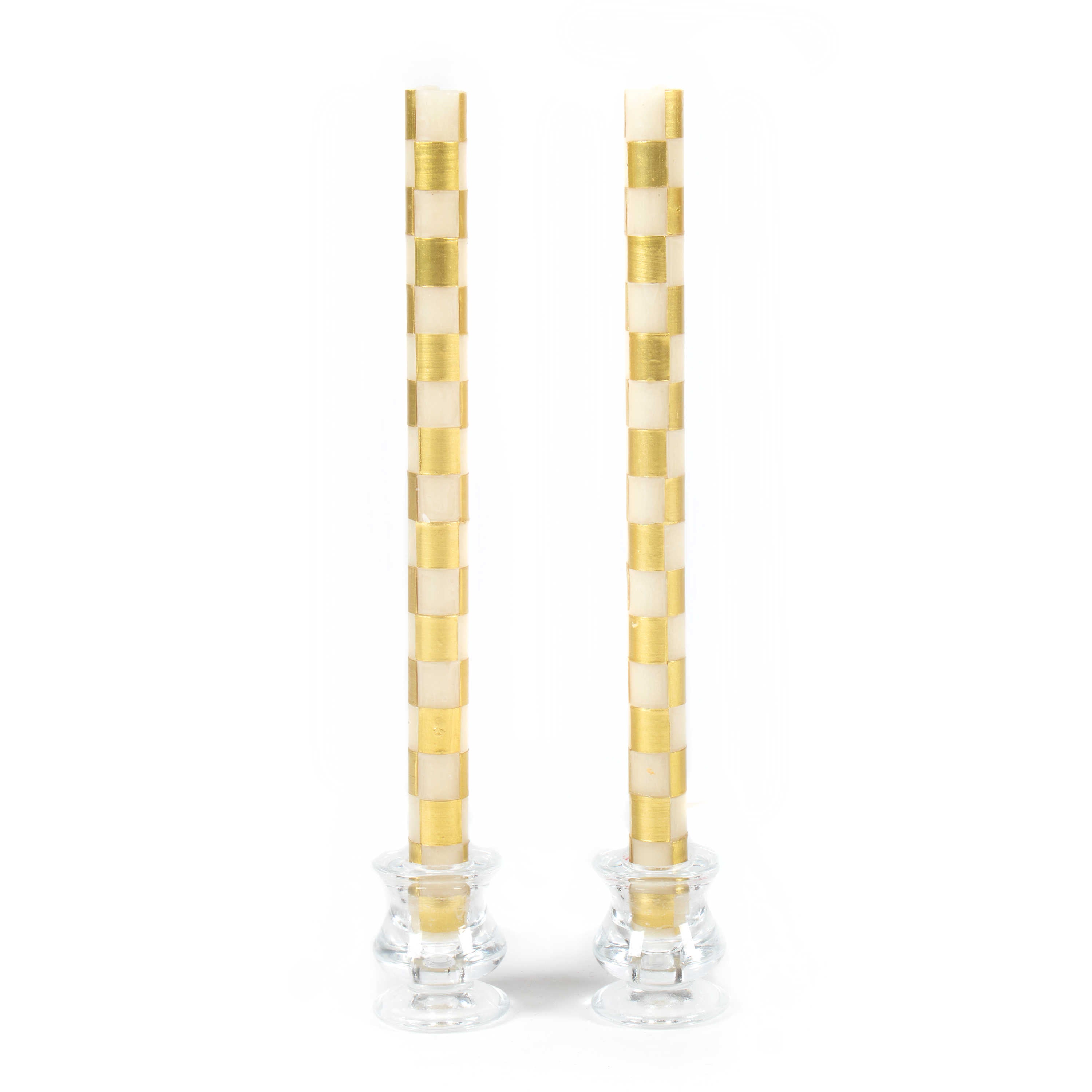 MacKenzie-Childs Check Dinner Candles - Gold & Ivory - Set of 2