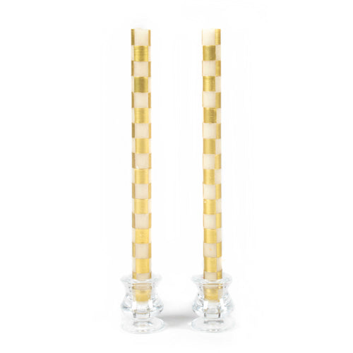 MacKenzie-Childs Check Dinner Candles - Gold & Ivory - Set of 2
