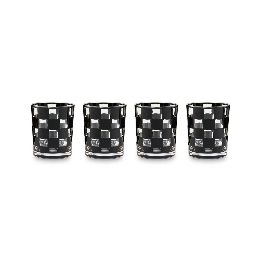 Black Check Acrylic Tumblers, Set of 4