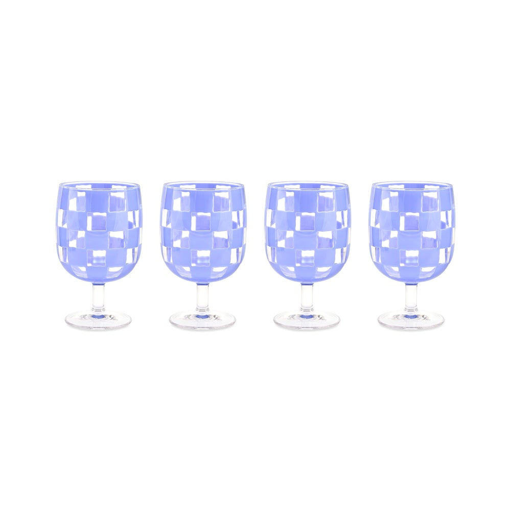 Blue Check Acrylic Water Goblets, Set of 4