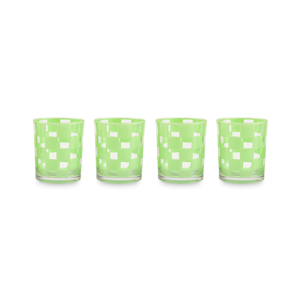 Green Check Acrylic Tumblers, Set of 4
