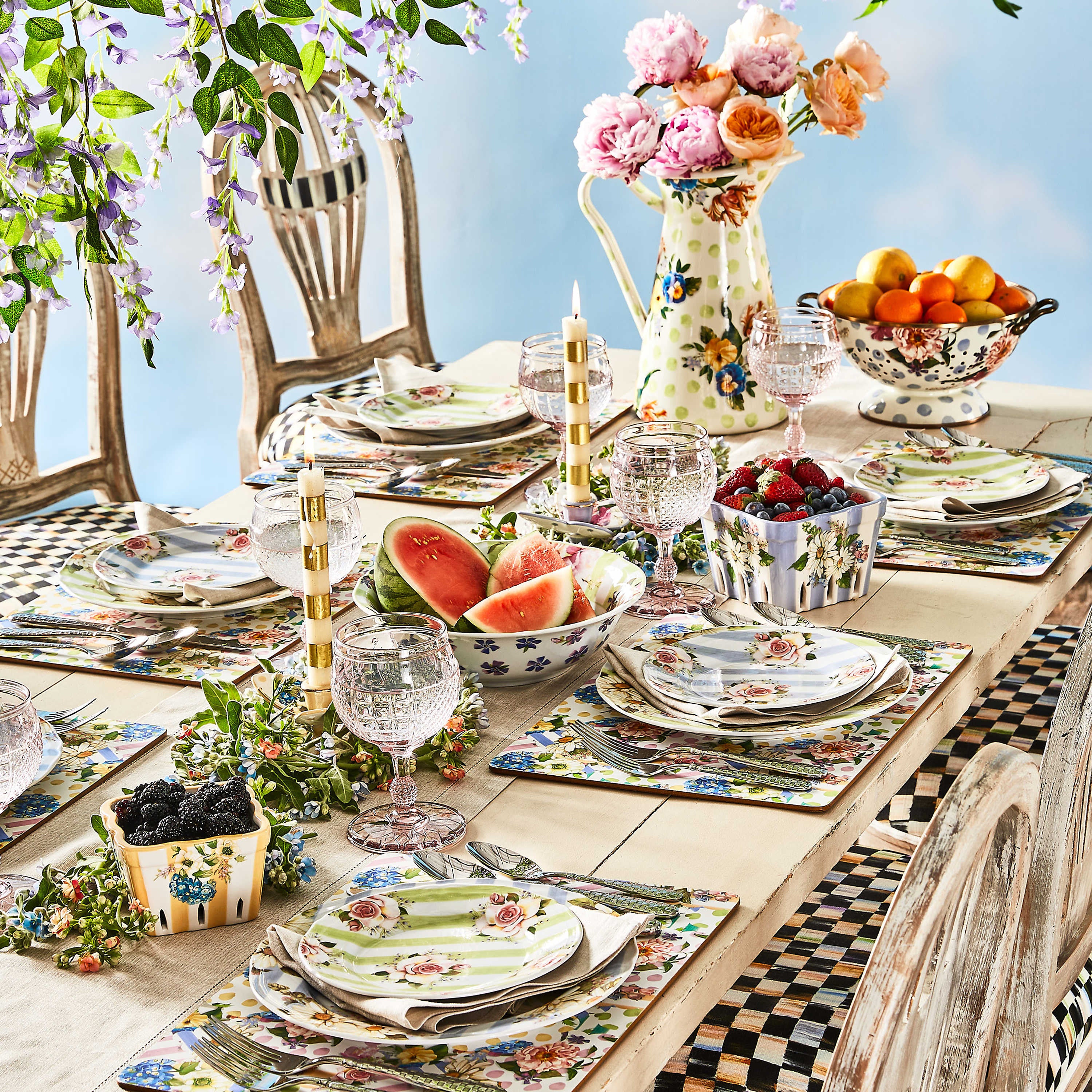 Mackenzie-Childs Wildflowers Dessert Plate - Green