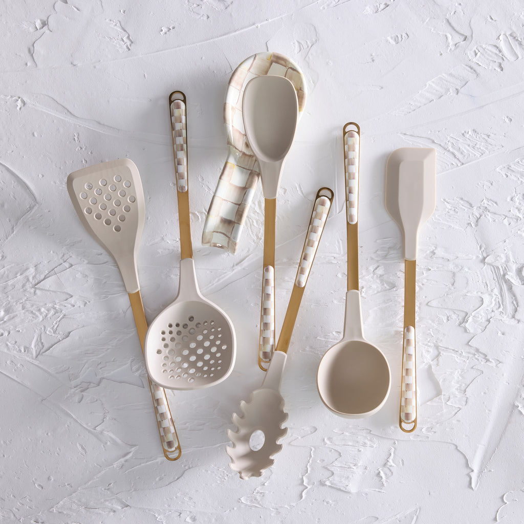 Mackenzie-Childs Mocha Check, brown and white checked spoon