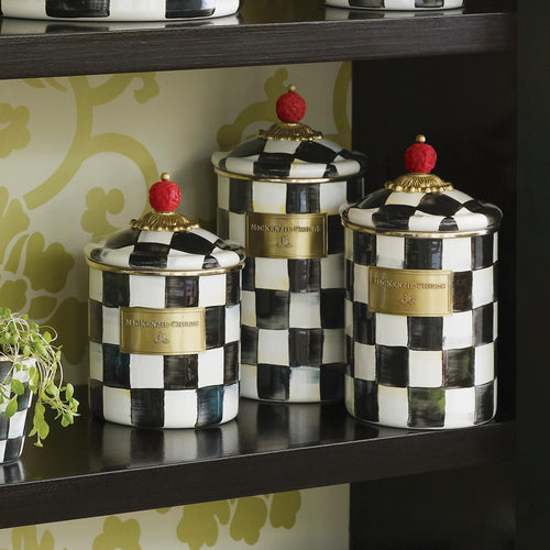 Mackenzie-Childs Courtly Check, Black and White Checked Enamel Canister - Large