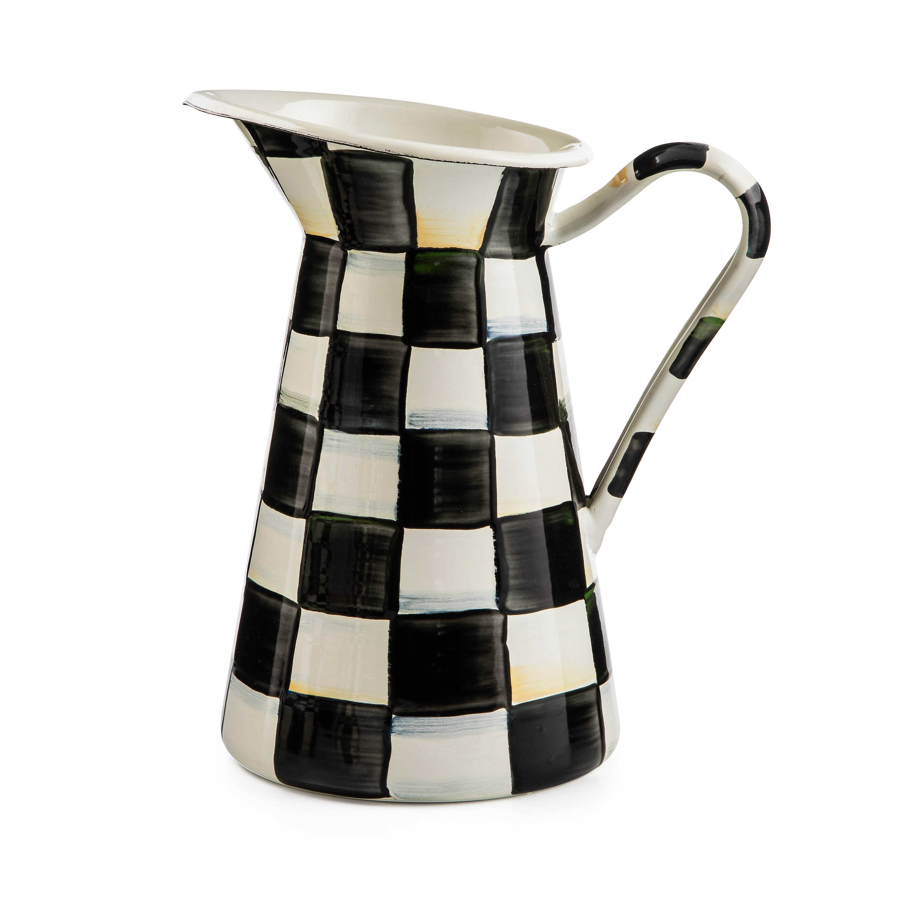 Mackenzie-Childs Courtly Check, Black and White Checked Enamel Practical Pitcher - Medium