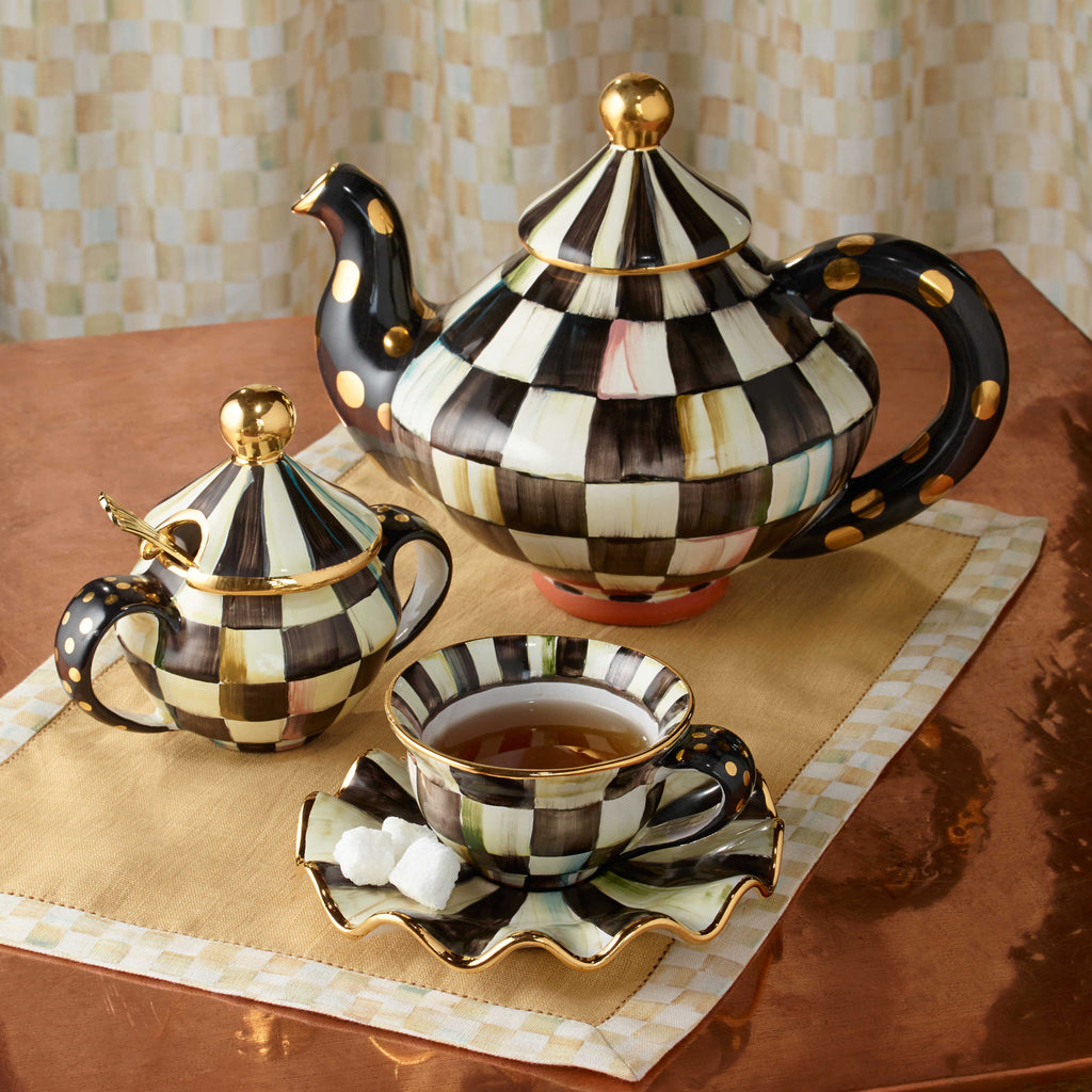 Mackenzie-Childs Courtly Check, Black and White Checked Teapot