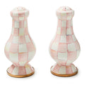 Mackenzie-Childs Rosy Check, pink and white checked large salt and pepper shakers