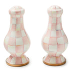 Mackenzie-Childs Rosy Check, pink and white checked large salt and pepper shakers