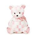 Mackenzie-Childs Rosy Check, pink and white checked, bear shaped cookie jar