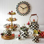 MacKenzie-Childs Courtly Check, Black and White Checked Enamel Three Tier Sweet Stand