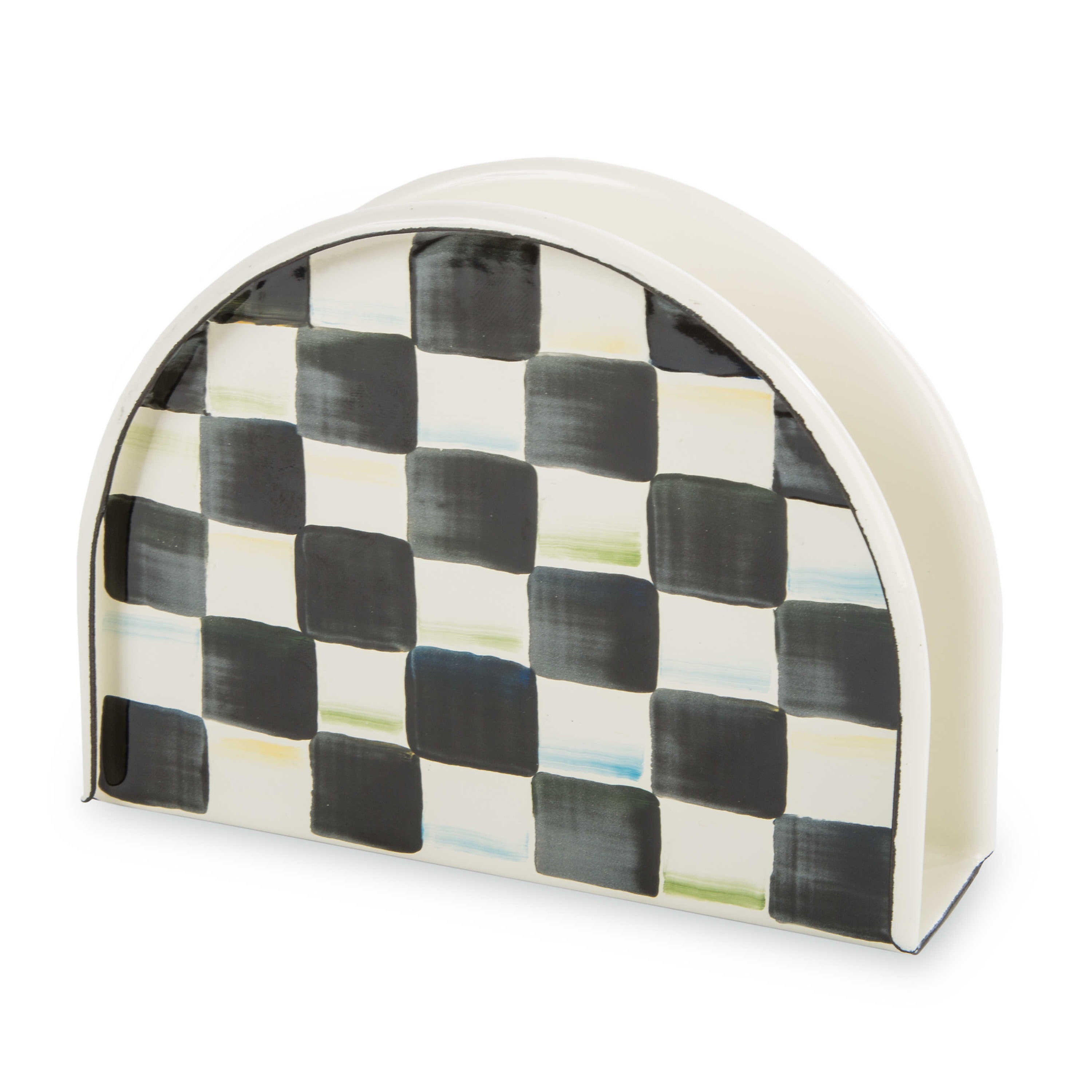 Mackenzie-Childs Courtly Check, Black and White Checked Enamel Napkin Holder